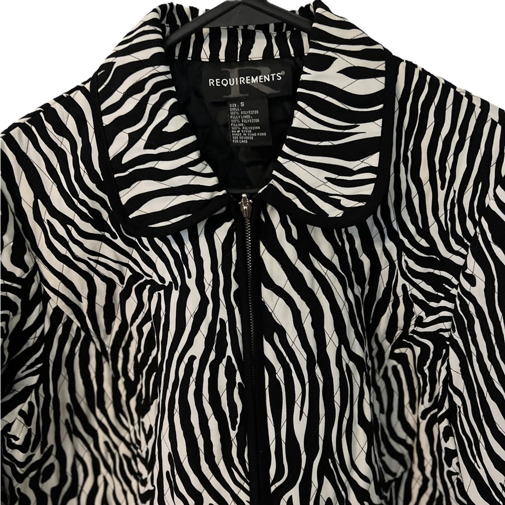 🥳 2 for $15 🥳 Requirements Quilted Zebra Animal Print Jacket Blazer Sz S - Picture 4 of 5